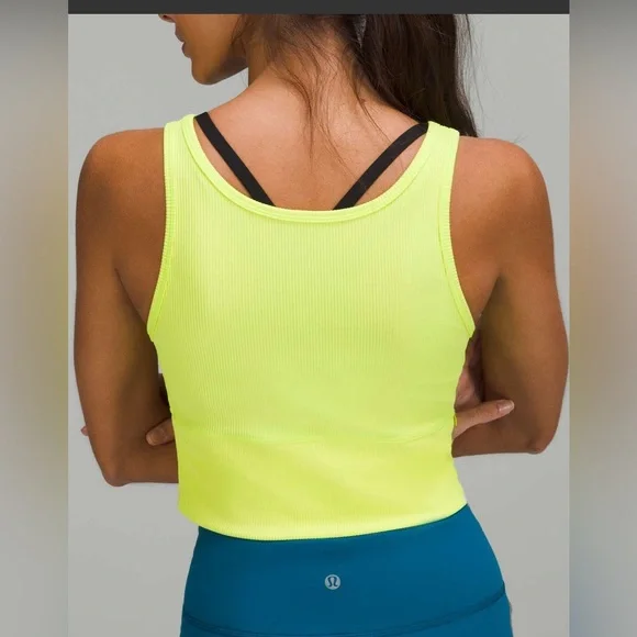 #231 NWT NWT Lululemon Power Pivot Ribbed Tank Top Electric Lemon - Sz 12 - Picture 3 of 8